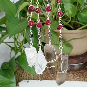 Dowsing Pendulum, Crystal Pendulum, Smoky Citrine Or Clear Quartz w Garnet 1 PC